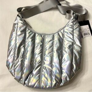 Silver Iridescent Quilted Shoulder Bag